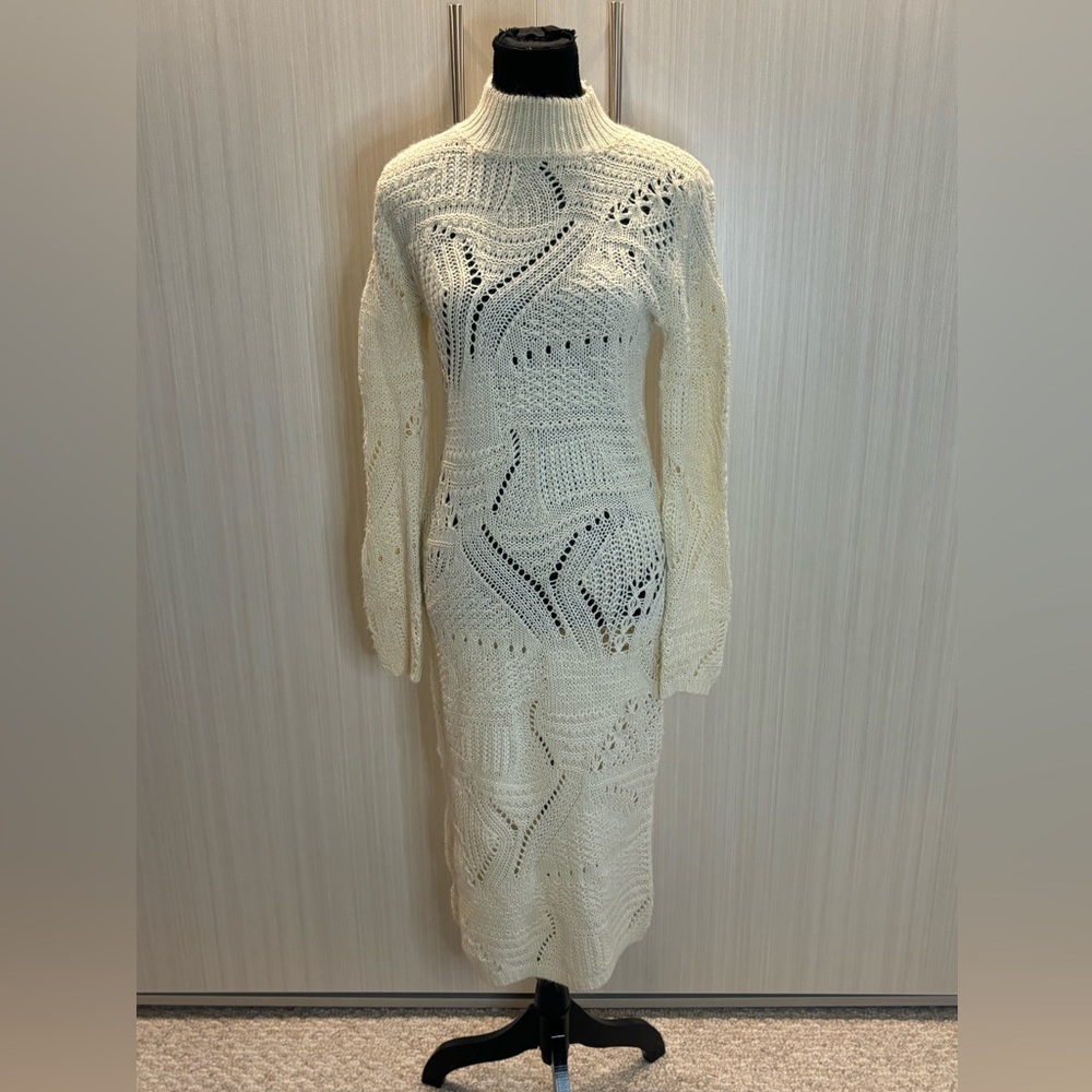 Vero Moda open textured knitted  midi dress in‎ cream size small